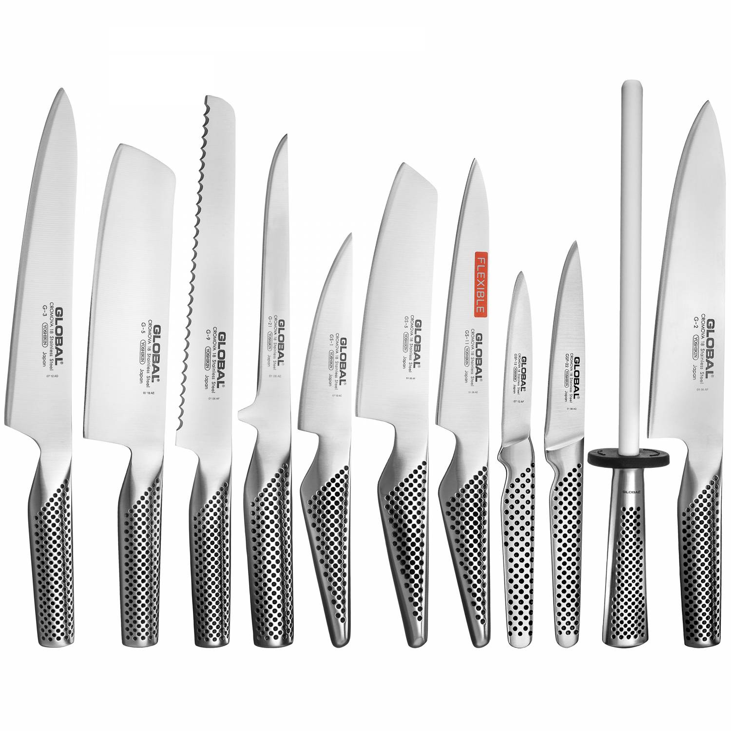 Global Zestaw noży w gładkim bloku 11cz.